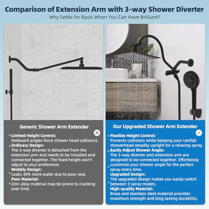 Hibbent All Metal Shower Head, 8'' High Pressure Rainfall Shower Head/Handheld Showerhead Combo with 12'' Adjustable Curved Shower Extension Arm, 10-Spray, 71'' Hose, Shower Holder, Oil Rubbed Bronze - color: Oil Rubbed Bronze, style: Square 8''