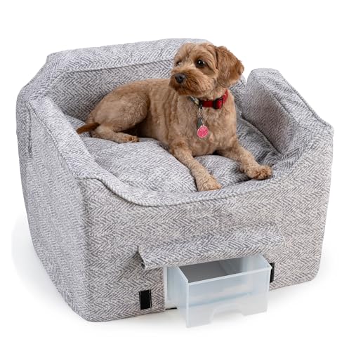 Snoozer Dog Car Seat with Storage Tray: Lookout II Dog Booster Car Seat for Pets up to 25lbs, Helps Alleviate Travel Sickness & Fear for Dogs, Removable Washable Cover – Palmer Dove, Size Medium - color: Palmer Dove, size: Medium