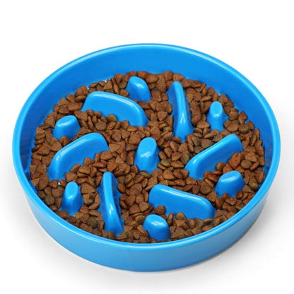 Ceramic Slow Feeder Dog Bowl, 2 Cups Dog Food Bowls for Small, Medium, and Large Breed, Anti-Slip Puzzle Food Dish to Slow Down Eating (Blue, 2 Cups) - color: Maze - Blue