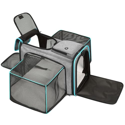 Pet Carrier, Large Soft Sided Expandable Travel Carrier with Steel Frame, Anti-Scratch Mesh, Removable Fleece Pad and Pockets for Cats, Dogs and Small Animals up to 15 lbs (Gray, 4 Sides Expandable) - color: Gray