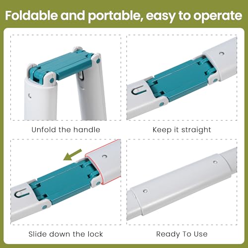 Dog Pooper Scooper Portable with Bag Attachment, One Handed Foldable Design, Includes 120 Waste Bags and Dispenser, 28 Inch Handle for Grass Yard Gravel Cleanup (Green) - color: 28in + Green + 120 garbage bags + dispenser