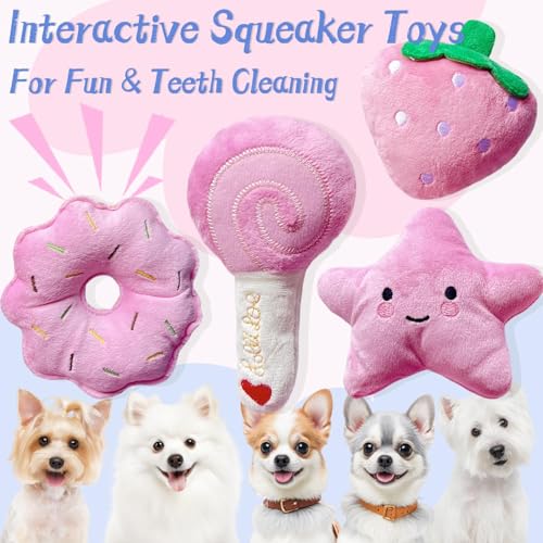 Small Dog Toys, Pink Puppy Toys, 4 Packs Dog Chew Toys for Fun | Dog Squeaky Toys, Plush Small Dog Toys for Dogs