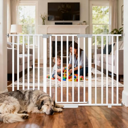 30"-62.5" Extra Wide Baby Gate for Doorways/Hallways,Pressure-Mounted Dog Gate Indoor for Stairs, Auto Close Pet Door for Child/pet Proof Safety, No Need Drilling, White - size: White30''-62.5''Wide