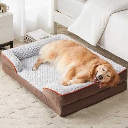 LEXTRO Orthopedic Dog Bed for Large Dogs, Egg Crate Foam Bed for Large Dogs, Equipped with Removable Waterproof Pillow Cover and Anti-Slip Bottom, Pet Bed - color: Coffee, size: 42"L x 30"W x 7"Th