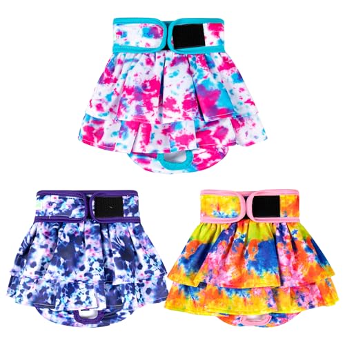 wegreeco Dog Diapers Female (3 Pack), Highly Absorbent Puppy Doggie Dog Diapers for Female Dogs Period, Washable Doggy Diapers for Dogs in Heat, Small Medium Large Size (Colorful, Medium) - color: Colorful, size: Medium (Pack of 3)