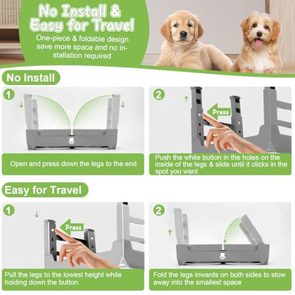 Elevated Raised Dog Bowl Stand with 2 Stainless Steel Bowls, Adjustable Height for Medium Large Dogs, 12.36" - 3.7" Foldable Feeder, Grey - color: Grey, size: Medium dogs