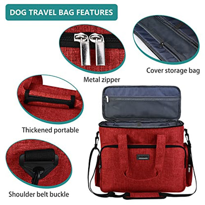 BAGLHER Dog Travel Bag, Pet Travel Bag (ALL Pet Travel Supplies), With 2 Pet Food Containers and 2 Collapsible Silicone Bowls; Essential Kits for Pet Travel Red - color: Red, size: Large
