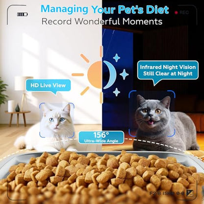 Automatic Cat Feeder with Camera, 5G WiFi Food Dispenser for Small Pets | Two-way Voice | Night Vision | Separation Anxiety | Weight / Diet Control | Programmable Timer | APP Remote Control - color: White-1c