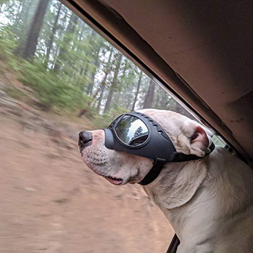 Namsan Dog Goggles for Large Dogs, Wide Snout & Soft Frame, Tactical Driving Sunglasses for Dogs Medium to Large Breed, Anti-UV Dog Eye Protection, Windproof Dustproof, Adjustable, Black - color: (Large)Silver Lens