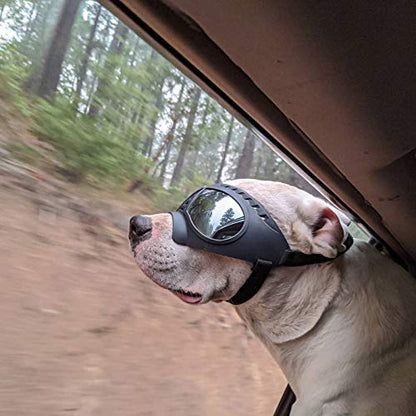 Namsan Dog Goggles for Large Dogs, Wide Snout & Soft Frame, Tactical Driving Sunglasses for Dogs Medium to Large Breed, Anti-UV Dog Eye Protection, Windproof Dustproof, Adjustable, Black - color: (Large)Silver Lens