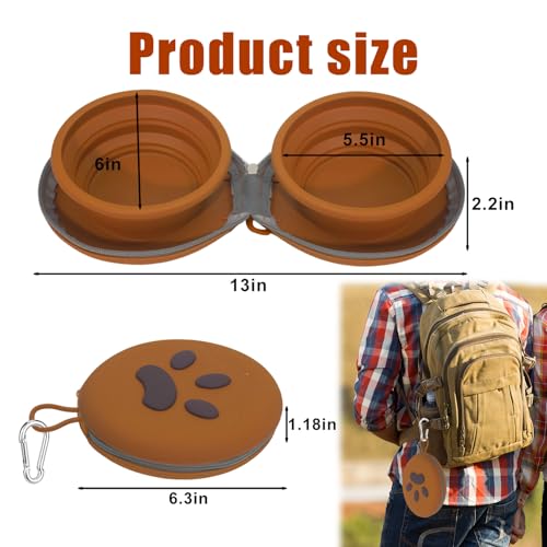 Collapsible Dog Bowl 2-in-1 Travel Portable Silicone Carabiner,Brown | food & water use, folds flat, compact storage, camping, hiking, everyday walks, carabiner clip included - color: A-Brown