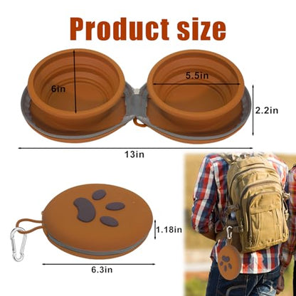 Collapsible Dog Bowl 2-in-1 Travel Portable Silicone Carabiner,Brown | food & water use, folds flat, compact storage, camping, hiking, everyday walks, carabiner clip included - color: A-Brown