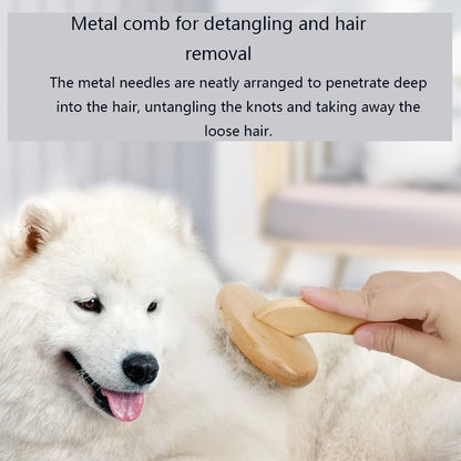 Dog Pin Brush, Airbag Pet Grooming Wooden Comb, Stainless Steel Round Pin Comb, Wooden Handle, Removes Shedding, Tangled Dead Hair, Suitable for Long-haired or Short-haired Cats and Dogs(Large)
