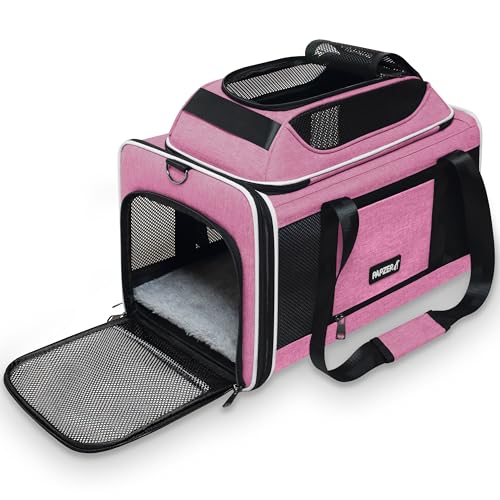 Top-Expandable Cat Carrier 18x11x11, United Delta American Airline Approved Dog Travel Carrier, Soft-Sided Pet Carry Bag Under-Seat in Cabin, Puppy Airplane Crate TSA Plane Kitten Cage Pink - color: Pink