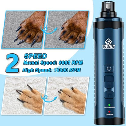 VIWIK Dog Nail Grinder, Dog Nail Trimmers with LED Lights, Pet Nail Clippers Kit for Large Medium Small Dogs & Cats, 2-Speed Quiet Electric USB Rechargeable Pet Paws Grooming Tool Blue - color: Blue+Blue
