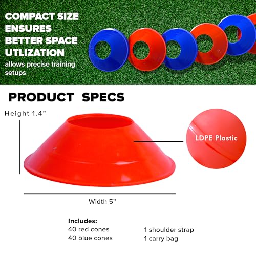 GSi Sports Training Cones for Agility Drills – Soccer & Basketball Multi-Sport Field Markers, Durable Flexible Cones in Multiple Shapes & Packs (20–80 Pack) - style: Mini - 80 Pack