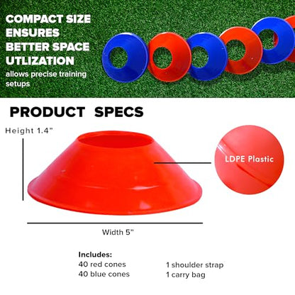 GSi Sports Training Cones for Agility Drills – Soccer & Basketball Multi-Sport Field Markers, Durable Flexible Cones in Multiple Shapes & Packs (20–80 Pack) - style: Mini - 80 Pack