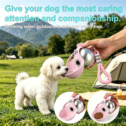 Portable Dog Water Bottle, Flip-Top Silicone Bowl Design, Insulated Hot & Cold Retention Material, One-Hand Leakproof Use, Perfect for Walking & Hiking, 10oz (Pink, No Print) - color: Pink