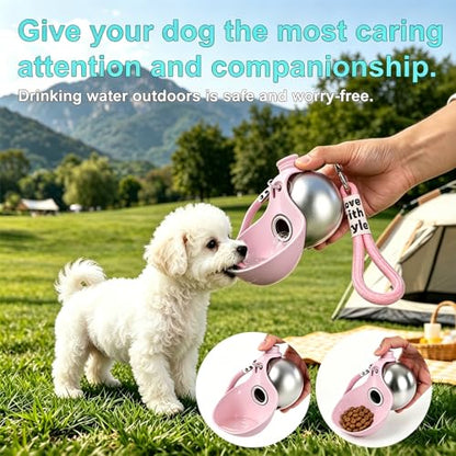 Portable Dog Water Bottle, Flip-Top Silicone Bowl Design, Insulated Hot & Cold Retention Material, One-Hand Leakproof Use, Perfect for Walking & Hiking, 10oz (Pink, No Print) - color: Pink