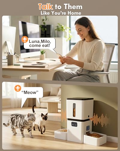Yakry Automatic Cat Feeder for 2 Cats - Two HD Cameras Easy Setup 5GHz Stable WiFi Dog Food Dispenser with HD Night Vision - 8L Pet Feeder with Dual Bowls for Multi-Cat & Small Dogs Indoor