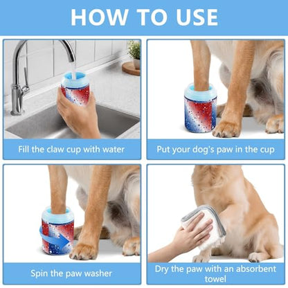250th Anniversary Red Pattern Dog Paw Cleaner Cup with Soft Silicone Brush, Small Portable Lightweight Muddy Paw Washer for Dogs, Easy to Use Pet Foot Cleaner