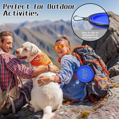 2-Pack Collapsible Dog Bowls, Portable Travel Pet Bowl with Carabiner – Foldable Silicone Feeding Dish for Dogs and Cats On-The-Go (Black + Blue) - color: Black + Blue