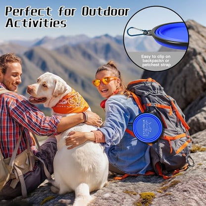 2-Pack Collapsible Dog Bowls, Portable Travel Pet Bowl with Carabiner – Foldable Silicone Feeding Dish for Dogs and Cats On-The-Go (Green + Blue) - color: Green + Blue