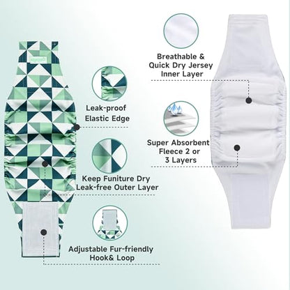 wegreeco Washable Dog Diaper Male (Pack of 3) - Washable Male Dog Belly Wrap (Geometrical Blue Green Coffee, Small) - color: Geometrical Blue Green Coffee, size: Small (Pack of 3)