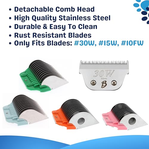 30 Wide Blade & 22mm 25mm 32mm 38mm Wide Clipper Guard Attachment Set for A5 Series Clippers| Stainless Steel Blade for Professional Dog Groomers| Snap-On/Off Design Wide Guard Combs for Dog Grooming - color: 5Pcs Set(30w. 22mm, 25mm, 32mm, 38mm)