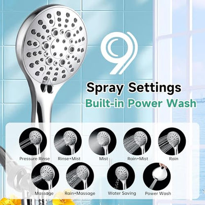 BRIGHT SHOWERS High Pressure Shower Head with Handheld, 9 Spray Settings Showerhead Built in Power Wash to Clean Tub and Pets, Extra Long 69" Hose, Adjustable Bracket, Chrome - color: Chrome, style: 2.5 GPM | 9 Modes