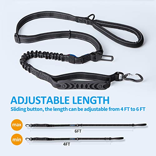 IOKHEIRA Multifunctional Tactical Dog Leash Heavy Duty,4-6 FT Strong Bungee Leash with Car Seatbelt, Shock Absorbing Dog Lead for Large, Medium Dogs - color: Black