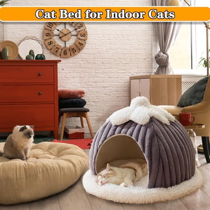 Cat Cave Bed for Indoor Cat - Cat Cave Beds with Machine Washable Slip Resistant Bottom,Kitten Bed,Pumpkin Cat Beds