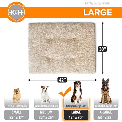 K&H Pet Products Dog Cot Pad (Cot Sold Separately), Pillow-Top Comfort Bed for K&H Large Elevated Dog Beds, Soft & Fluffy, Secure Fit Straps, Machine Washable, Portable - Large 42 X 30in Tan Fleece - size: Large (30 in x 42 in)