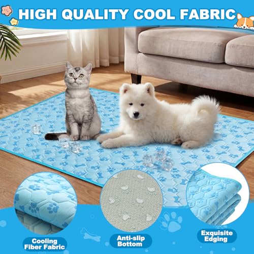 Hahafelt 4 Pack Dog Cooling Mat with Storage Bag 40" x 28" Blue Ice Silk Cooling Mat for Dogs Cats Washable Foldable Pet Sleeping Pad for Crate Bed Indoor and Outdoor Floor