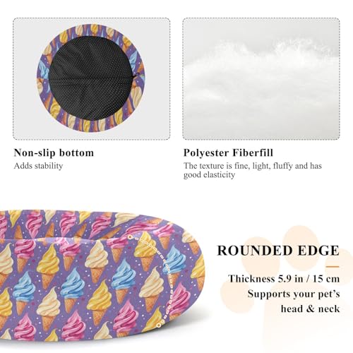 Pet Bed Ice Cream Purple Dot Print, 18" Small Dog Cuddler with Anti-Slip Bottom, Cute Pattern Round Sofa for Indoor Puppies & Kittens, All-Season Comfort - size: Small