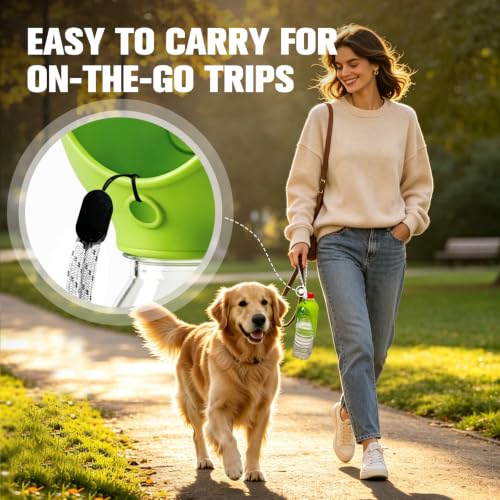 Portable Dog Water Bottle Attachment, Foldable Dog Water Bowl for Walks | Slip-on Silicone Dog Drink Dispenser, Fits Standard Water Bottles,Ideal For Daily Hiking & Travel, Quick Rinse & Easy Setup - color: Green