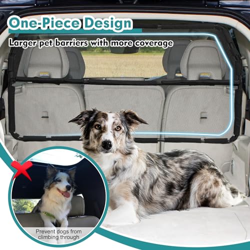 Dog Car Barrier Escape-Proof, 50" Wide Car Divider for 2nd 3rd Row Seats & Cargo Area, Durable Back Seat Car Gate Trunk Barrier with See Through Net Mesh for Small Trucks & SUV & Mid-Sized Vehicle - size: Medium