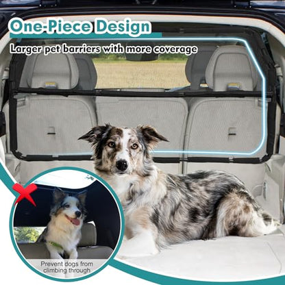 Dog Car Barrier Escape-Proof, 50" Wide Car Divider for 2nd 3rd Row Seats & Cargo Area, Durable Back Seat Car Gate Trunk Barrier with See Through Net Mesh for Small Trucks & SUV & Mid-Sized Vehicle - size: Medium