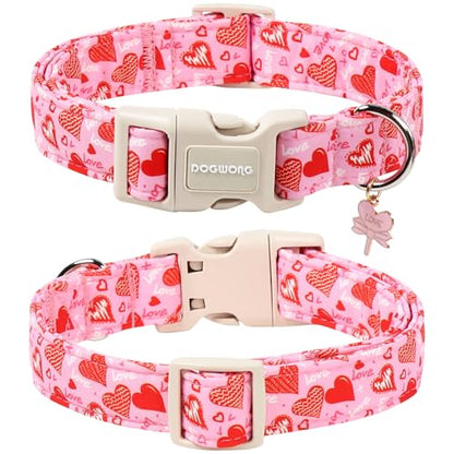 DOGWONG Valentine's Dog Collar - Pink Heart Adjustable Cotton Heart Dog Collar - Cute Dog Collars Perfect for Small Dogs - color: Z: Paw Heart, size: Extra Small