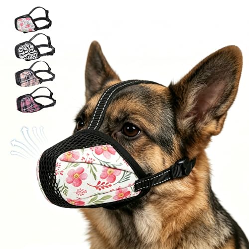 KOOLTAIL Dog Muzzle,Soft Breathable Dog Muzzles for Small Medium Large Sized Dogs to Anti Barking Grooming Biting,Reflective Adjustable Air Mesh Basket Muzzles, Allows Panting and Drinking - color: Floral, size: Medium