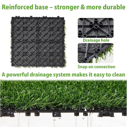 Interlocking Artificial Grass Tiles Self Draining Fake Turf Squares for Patio Balcony Outdoor Flooring Dog Potty Mat Indoor Deck Garden Green 9pcs - size: 9pcs