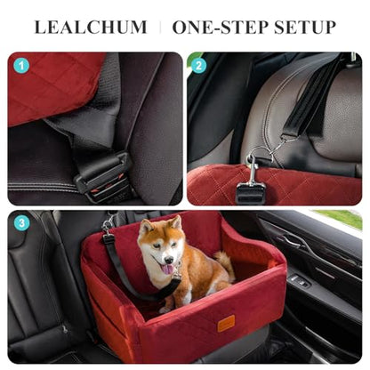 Lealchum Dog Car Seat for Medium/Large Dogs,2 Clip-On Safety Leashs for 2 Small Dogs,Removable and Washable Comfy Pet Car Seat,Easy to Install and Clean (Red, Large) - color: Red