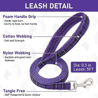 GAMUDA Small Dog Harness Collar and Leash Set, Step in No Chock No Pull Soft Mesh Adjustable Dog Vest Harnesses Plaid Reflective for Dogs Puppy Cats Kitten Rabbit (Purple, M) - color: Purple, size: M