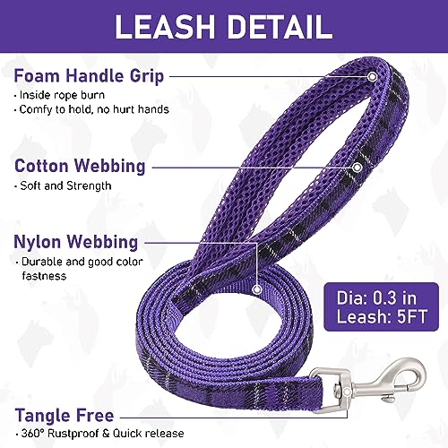 GAMUDA Small Dog Harness Collar and Leash Set, Step in No Chock No Pull Soft Mesh Adjustable Dog Vest Harnesses Plaid Reflective for Dogs Puppy Cats Kitten Rabbit (Purple, XL) - color: Purple, size: XL