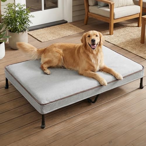 Veehoo Elevated Dog Bed with Waterproof Cushion Mat, Cooling Raised Dog Beds with Padded Top, Washable Outdoor Dog Bed, Orthopedic Pet Cot for Indoor &Outdoor, Extra Large Dog Bed 49" x 33", Dark Grey - size: 49.2"L x 32.7"W x 9.1"Th