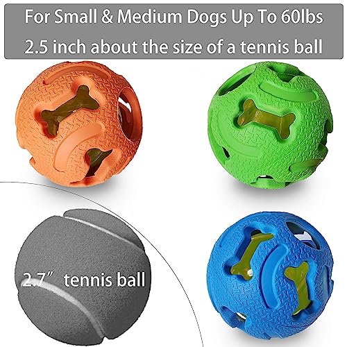 Leejec Dog Toys, 2.5" Interactive Light up Balls, Chew Toys for Medium and Small Breed, Rubber Durable Fetch Training Balls, Pet Birthday Gift, 3-Pack
