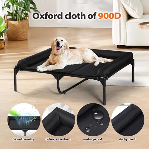 Elevated Dog Bed,Medium Raised Dog Cot with 3-Side Bolster, Waterproof Scratch-Resistant Dog Couch, Indoor & Outdoor Pet Bed for Medium Dogs, 30x27inches