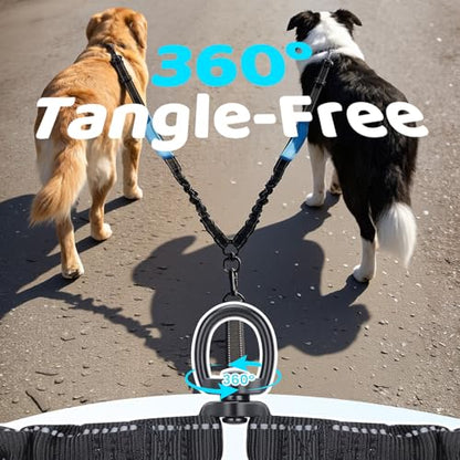 Hands Free Leash for 2 Large Dogs, No Tangle Waist Walking Bungee Leash, 6-8 FT Double Dog Leashes(50-150 lbs) - color: 2 Dog – Sunset Red