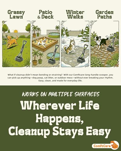 32" Long Handle Pooper Scooper – No Bending Required, Easy & Clean Pickup for Dog Owners, Comfortable Grip Heavy Duty Scoop for Yard, Grass & Walks