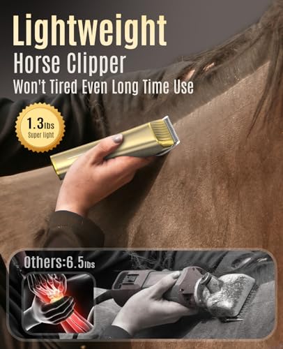 oneisall Cordless Horse Clippers,Low Noise 2 Speed Grooming Clippers,Horse Trimmer Shaver Kit for Matted Long Hair,Detachable Stainless Steel Blade Grooming Kit for Thick Coat | Detachable stainless steel blades, ultra-quiet, Horse Trimmer Shaver Kit with